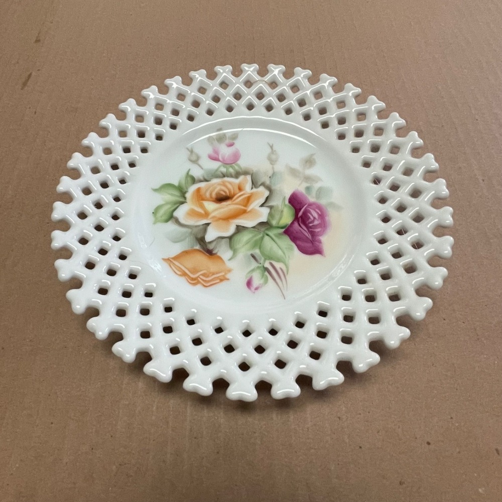 Vintage Lefton Reticulated China Hand-Painted Porcelain Plate (Pattern NE6350)